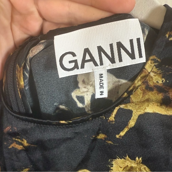 GANNI Silk Stretch Satin Mini Dress Horse Print Black Size 4 - Picture 6 of 9